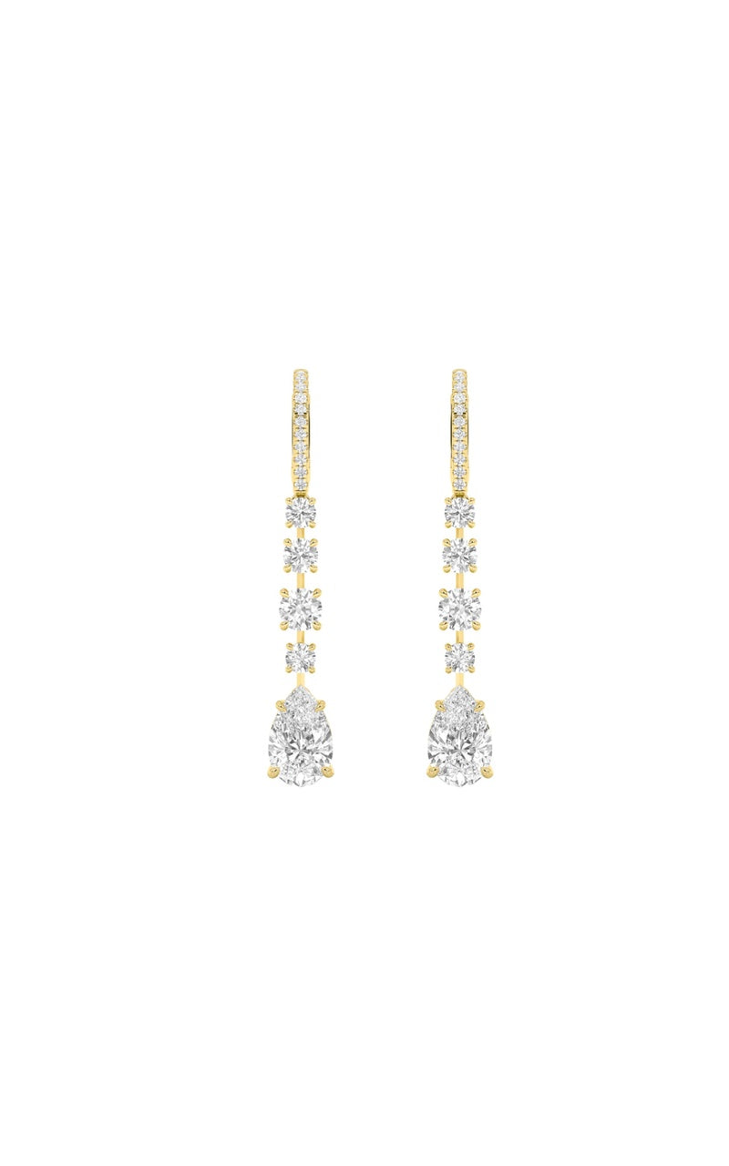 4.5CTW Pear Shaped Lab Grown Diamond (F/VS) Dangle Earrings in 14K Gold