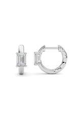 Load image into Gallery viewer, 1CTW Emerald Shaped Lab Grown Diamond (F/VS ) Huggie Earrings in 14K Gold
