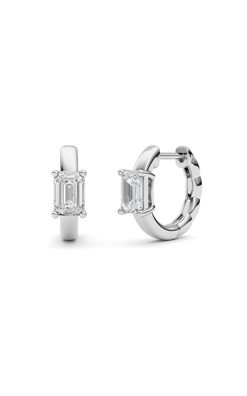 1CTW Emerald Shaped Lab Grown Diamond (F/VS ) Huggie Earrings in 14K Gold