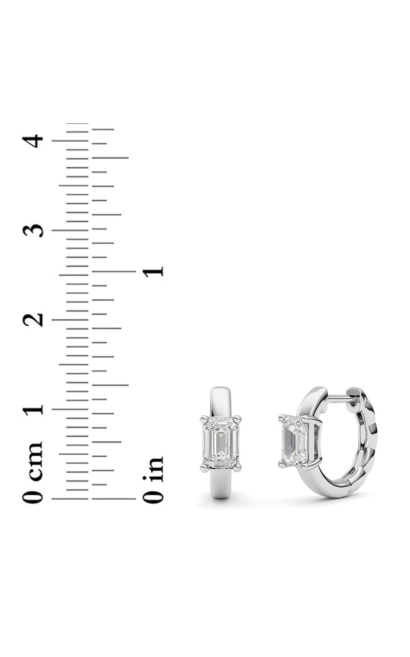 1CTW Emerald Shaped Lab Grown Diamond (F/VS ) Huggie Earrings in 14K Gold