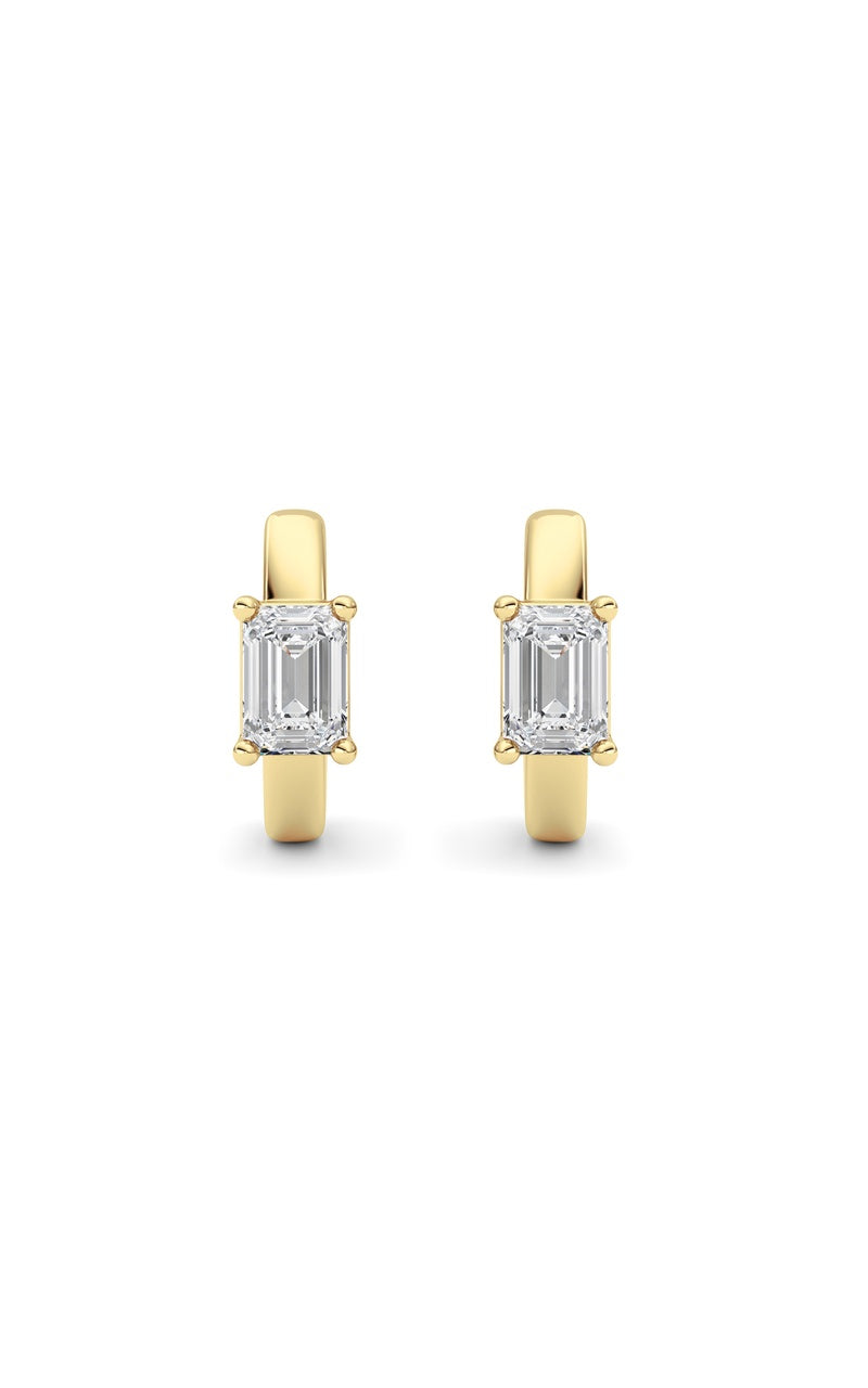 1CTW Emerald Shaped Lab Grown Diamond (F/VS ) Huggie Earrings in 14K Gold