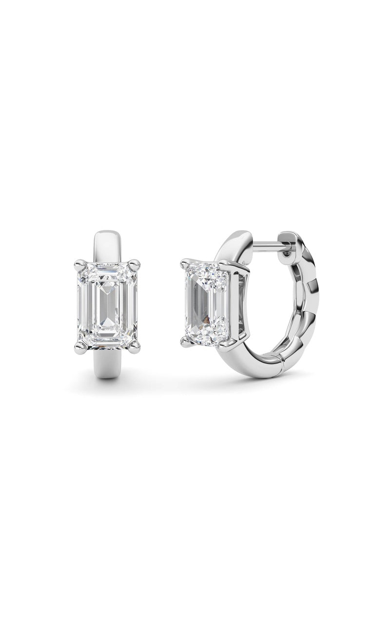 2CTW Emerald Shaped Lab Grown Diamond (F/VS ) Huggie Earrings in 14K Gold