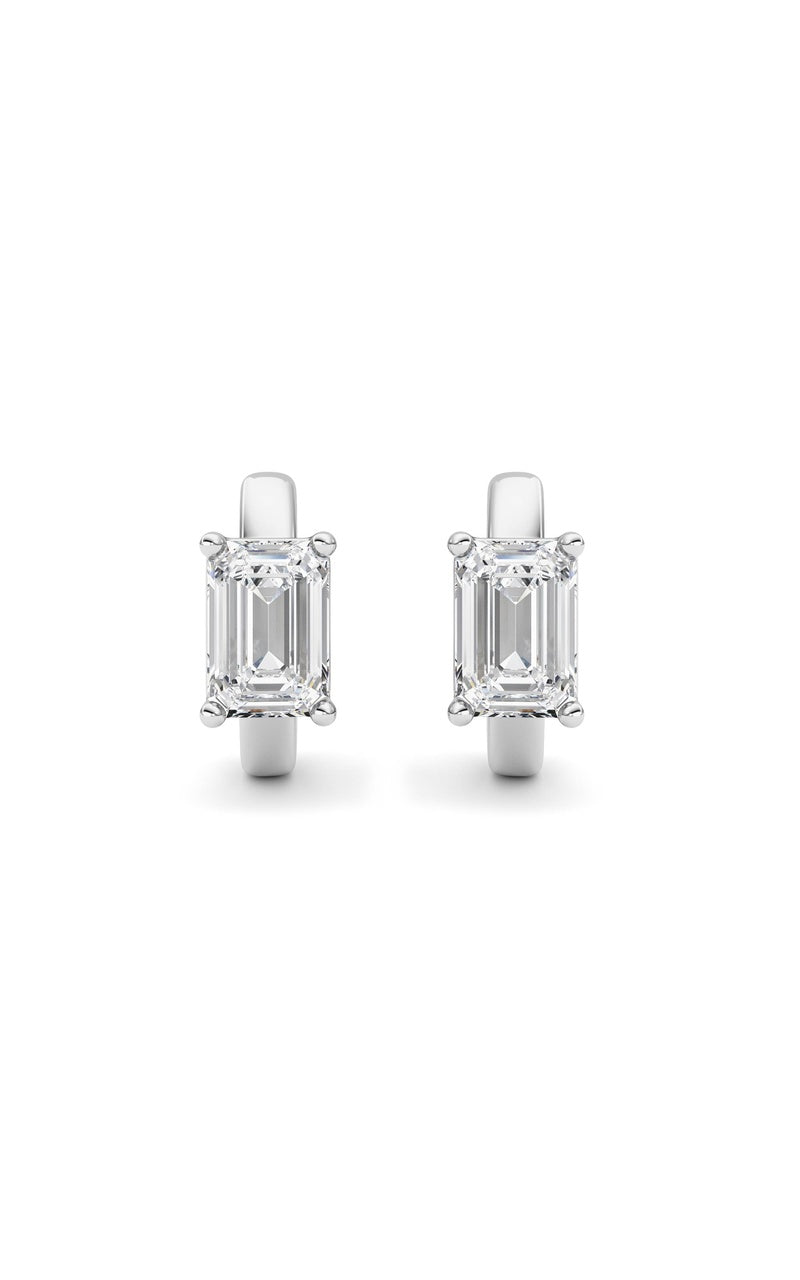 2CTW Emerald Shaped Lab Grown Diamond (F/VS ) Huggie Earrings in 14K Gold