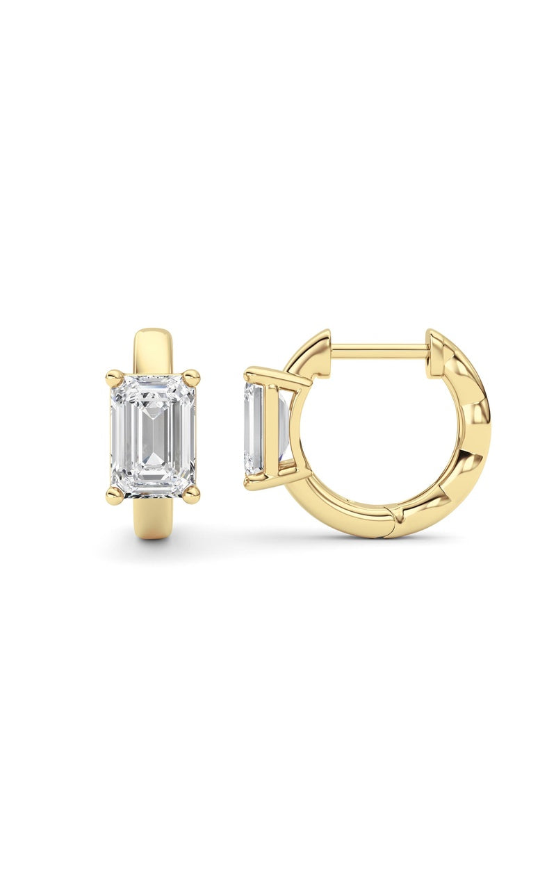 2CTW Emerald Shaped Lab Grown Diamond (F/VS ) Huggie Earrings in 14K Gold
