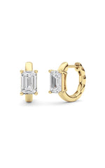 Load image into Gallery viewer, 2CTW Emerald Shaped Lab Grown Diamond (F/VS ) Huggie Earrings in 14K Gold
