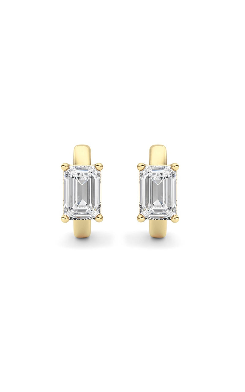 2CTW Emerald Shaped Lab Grown Diamond (F/VS ) Huggie Earrings in 14K Gold