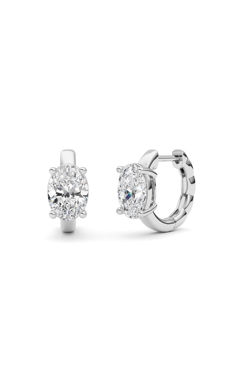 2CTW Oval Shaped Lab Grown Diamond (F/VS ) Huggie Earrings in 14K Gold