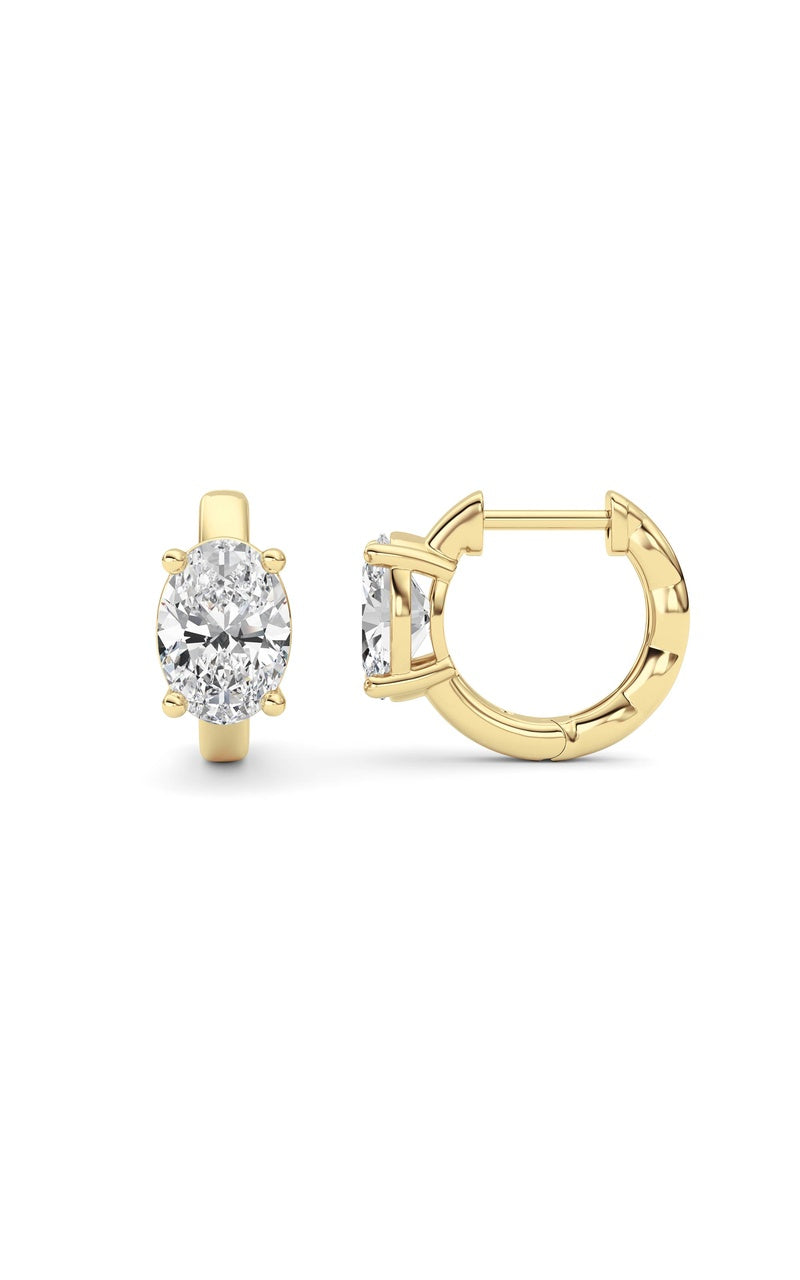 2CTW Oval Shaped Lab Grown Diamond (F/VS ) Huggie Earrings in 14K Gold