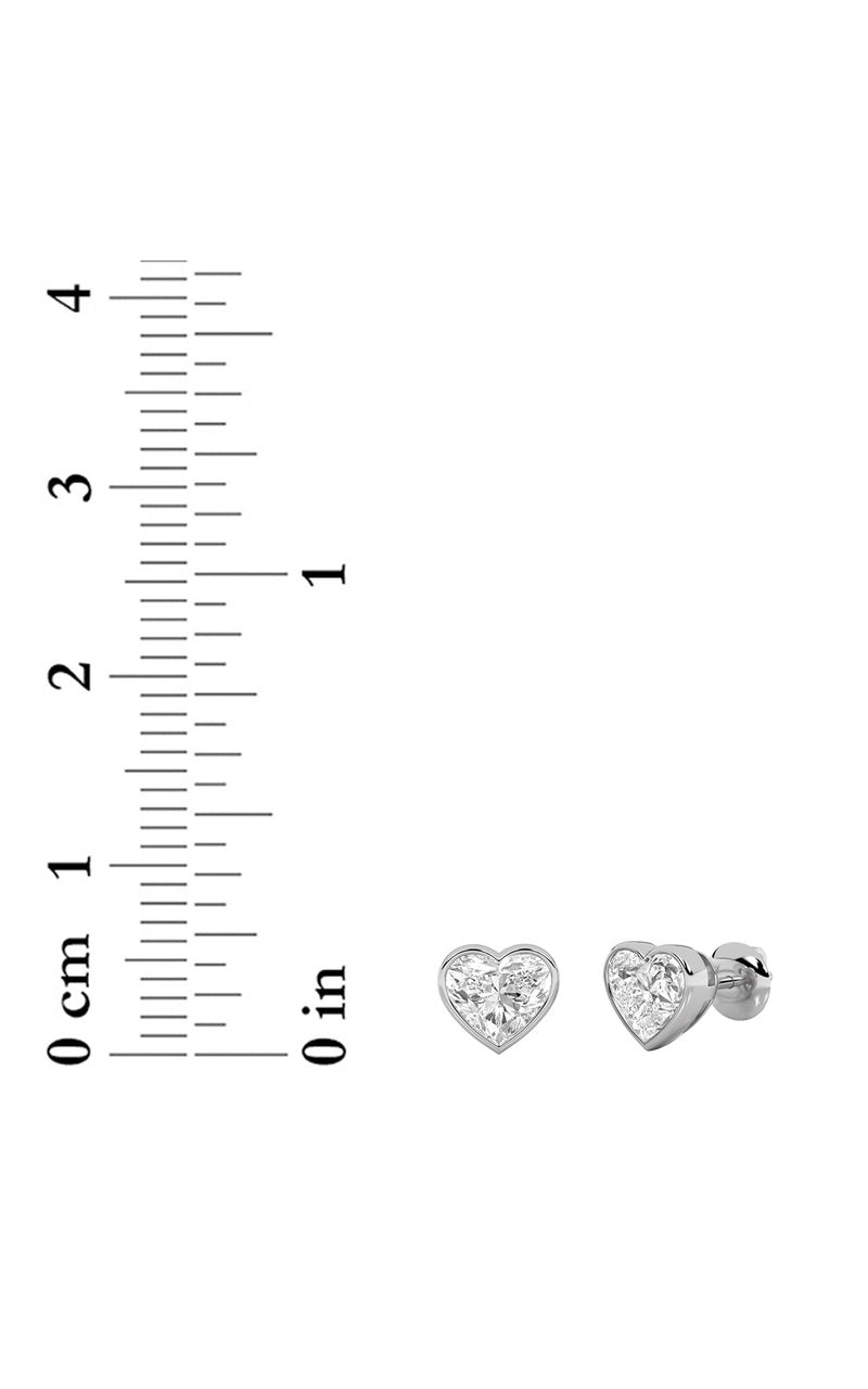 2CTW Heart Shaped Lab Grown Diamond (F/VS) Bezel Set Stud Earrings in 14K Gold
