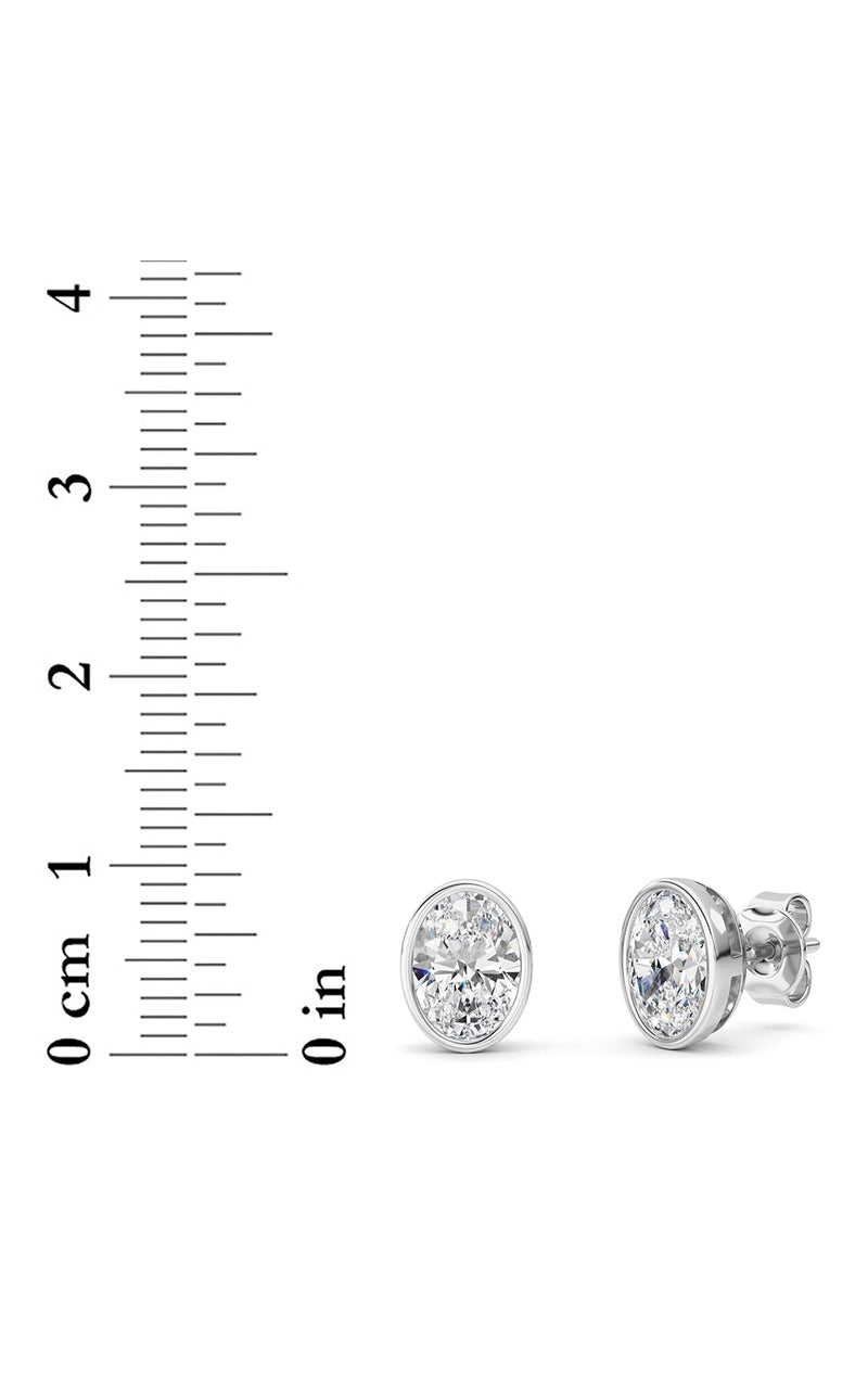 2CTW Oval Shaped Lab Grown Diamond (F/VS) Bezel Set Stud Earrings in 14K Gold