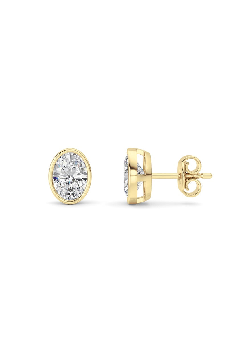 2CTW Oval Shaped Lab Grown Diamond (F/VS) Bezel Set Stud Earrings in 14K Gold