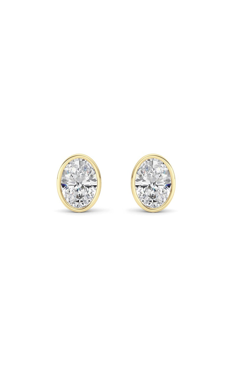 2CTW Oval Shaped Lab Grown Diamond (F/VS) Bezel Set Stud Earrings in 14K Gold