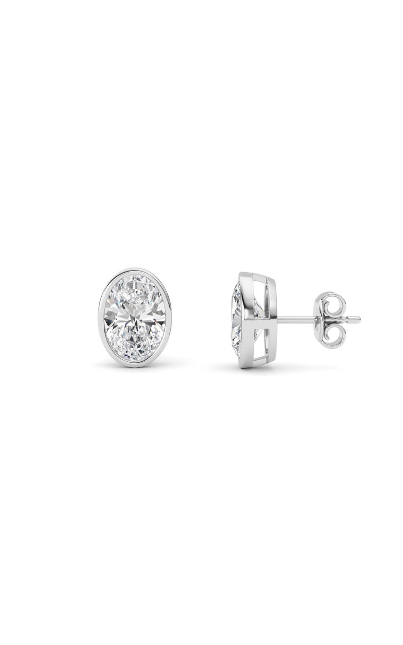 4CTW Oval Shaped Lab Grown Diamond (F/VS) Bezel Set Stud Earrings in 14K Gold