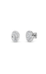Load image into Gallery viewer, 4CTW Oval Shaped Lab Grown Diamond (F/VS) Bezel Set Stud Earrings in 14K Gold
