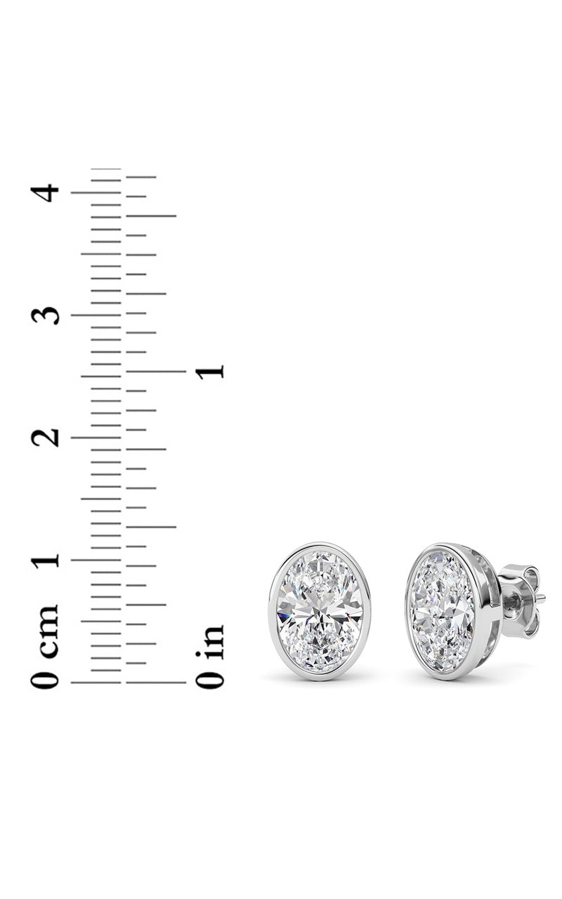 4CTW Oval Shaped Lab Grown Diamond (F/VS) Bezel Set Stud Earrings in 14K Gold