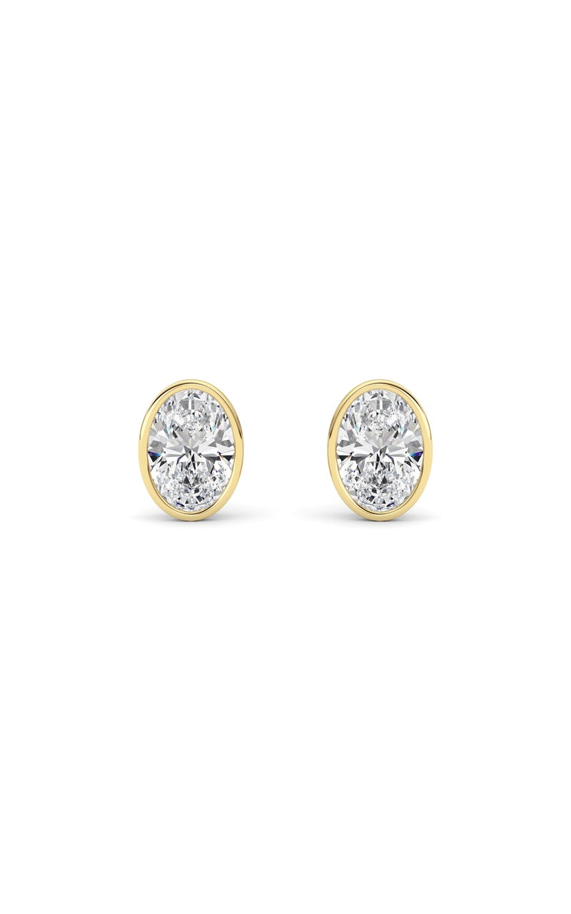 4CTW Oval Shaped Lab Grown Diamond (F/VS) Bezel Set Stud Earrings in 14K Gold