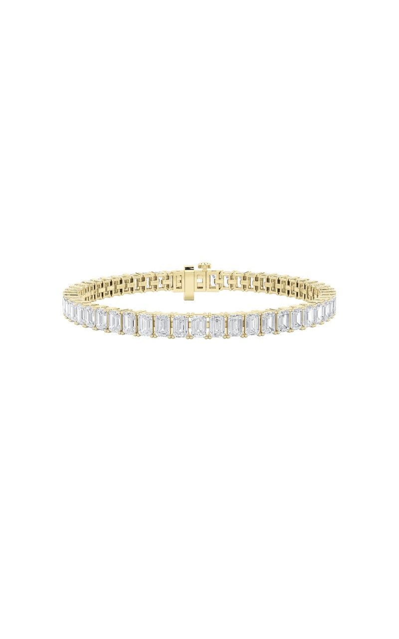 12.5CTW Emerald Shaped Lab Grown Diamond (F/VS) East West Line Bracelet in 14K Gold