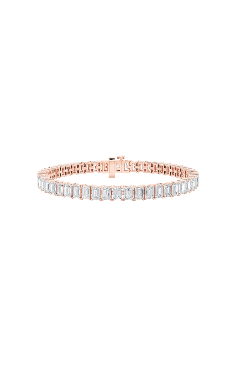 15CTW Emerald Shaped Lab Grown Diamond (F/VS) East West Line Bracelet in 14K Gold