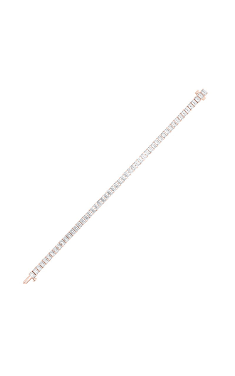 15CTW Emerald Shaped Lab Grown Diamond (F/VS) East West Line Bracelet in 14K Gold