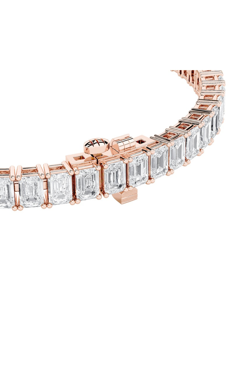 15CTW Emerald Shaped Lab Grown Diamond (F/VS) East West Line Bracelet in 14K Gold