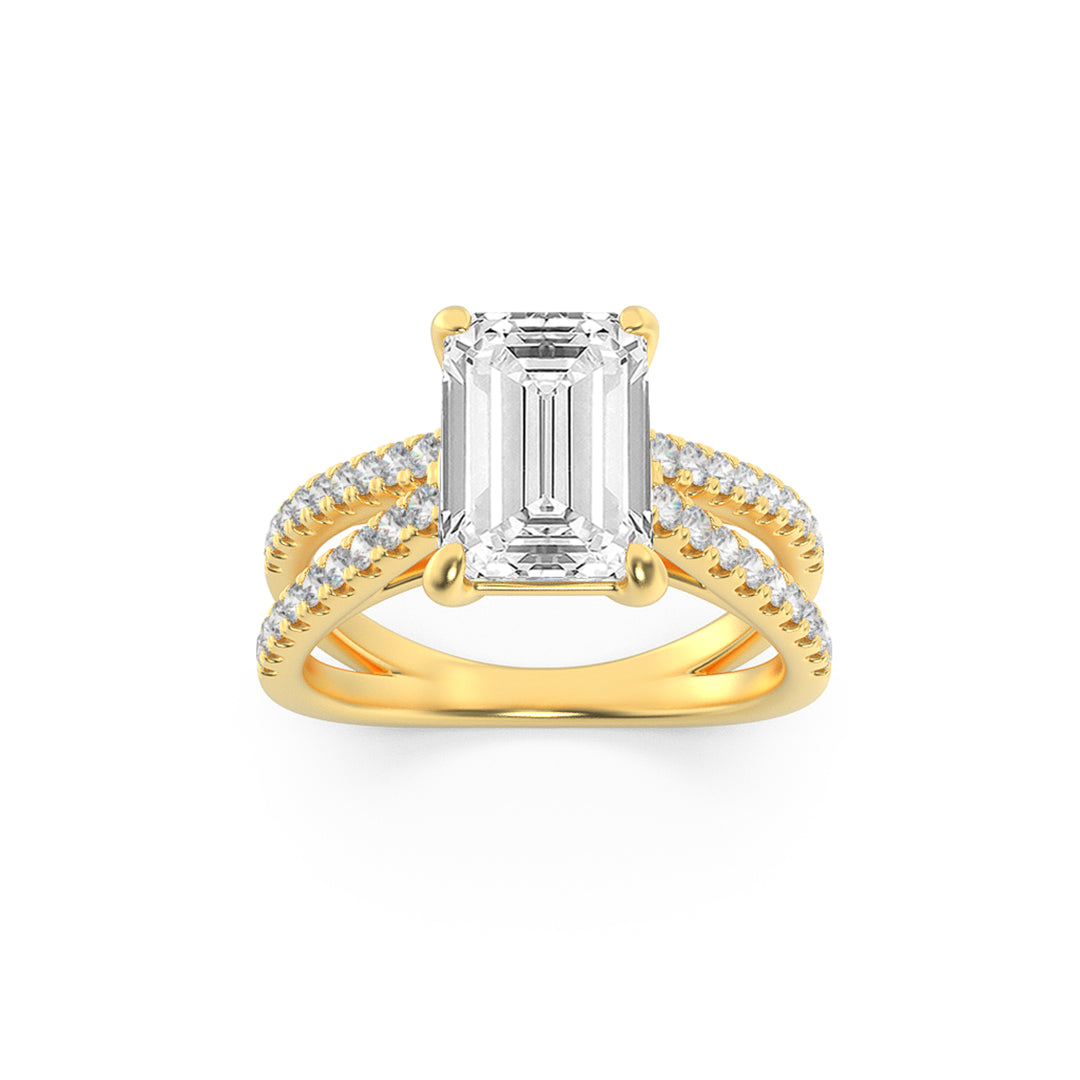 2CTW Emerald Shaped Lab Grown Diamond (F/VS) Cross Shank Accented Engagement Ring in 14K Gold