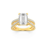 Load image into Gallery viewer, 2CTW Emerald Shaped Lab Grown Diamond (F/VS) Cross Shank Accented Engagement Ring in 14K Gold
