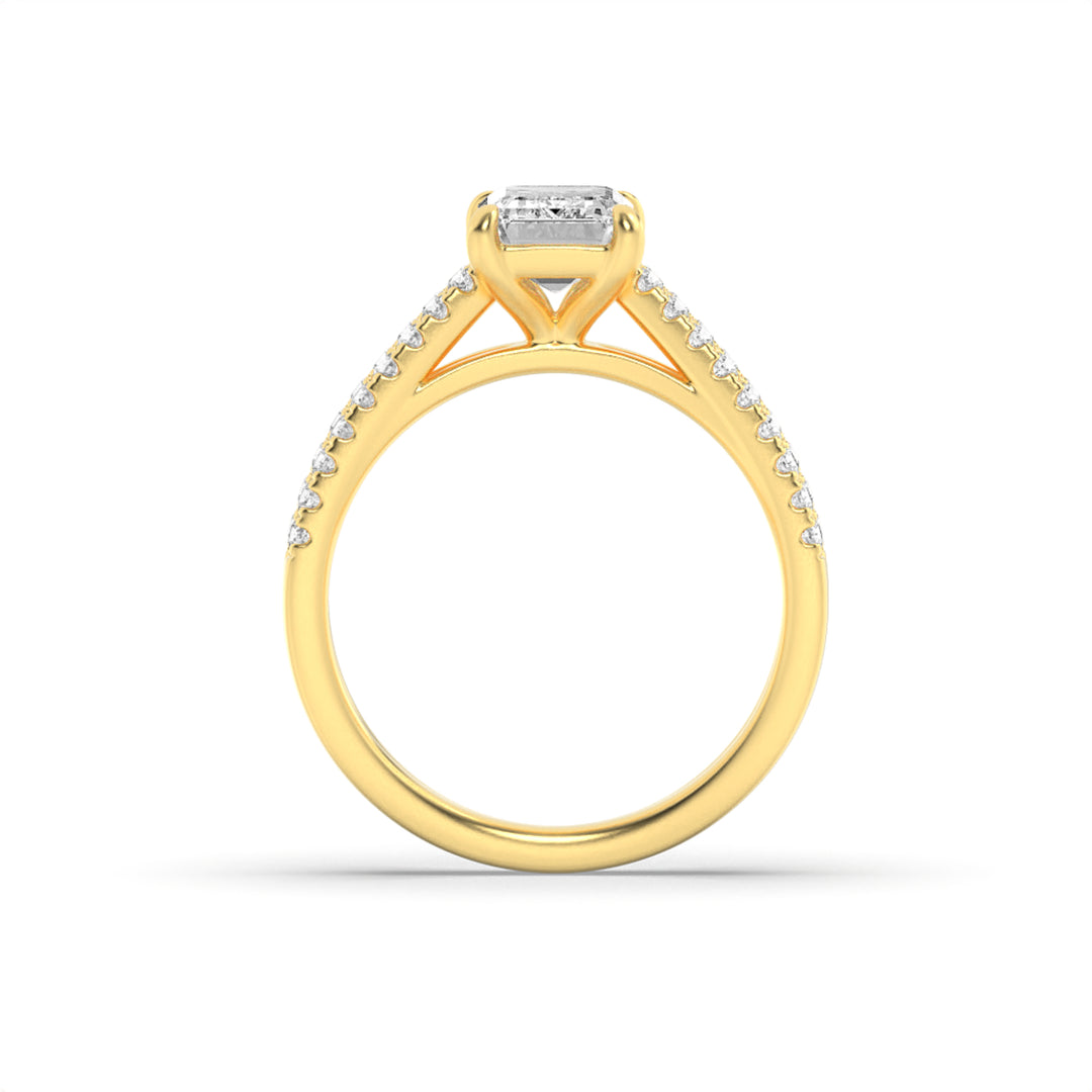 2CTW Emerald Shaped Lab Grown Diamond (F/VS) Cross Shank Accented Engagement Ring in 14K Gold
