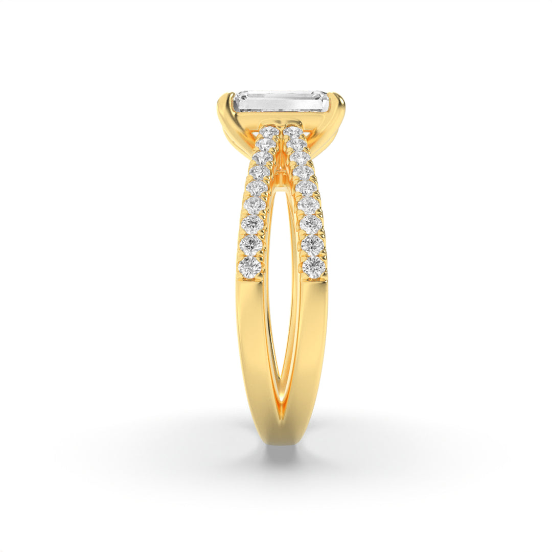 2CTW Emerald Shaped Lab Grown Diamond (F/VS) Cross Shank Accented Engagement Ring in 14K Gold