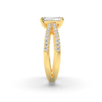 Load image into Gallery viewer, 2CTW Emerald Shaped Lab Grown Diamond (F/VS) Cross Shank Accented Engagement Ring in 14K Gold
