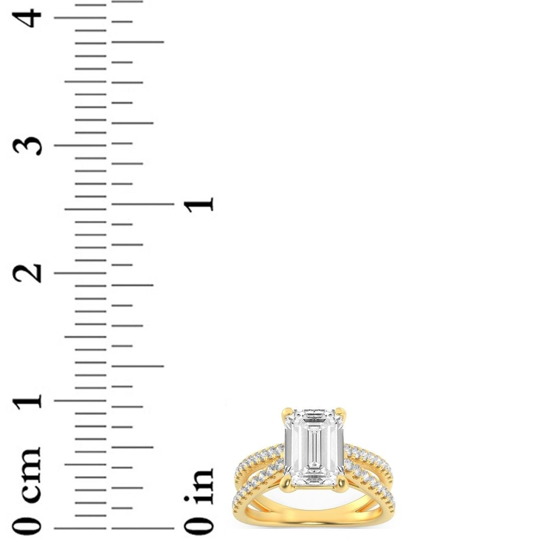 2CTW Emerald Shaped Lab Grown Diamond (F/VS) Cross Shank Accented Engagement Ring in 14K Gold