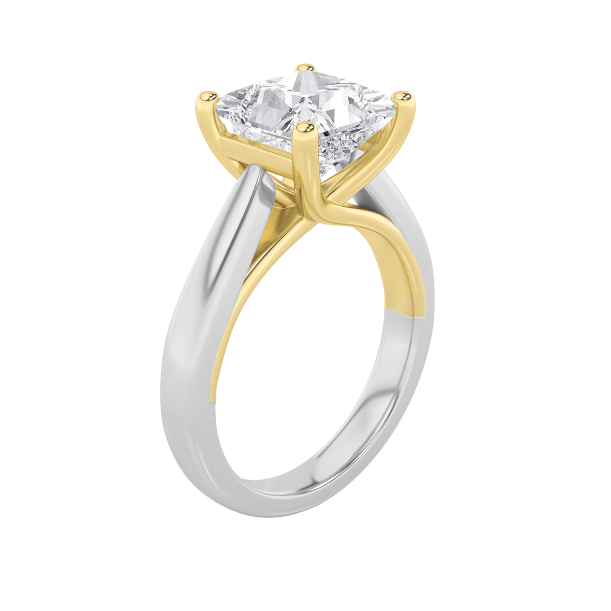 Vs) two tone cathedral shank engagement ring in 14k gold