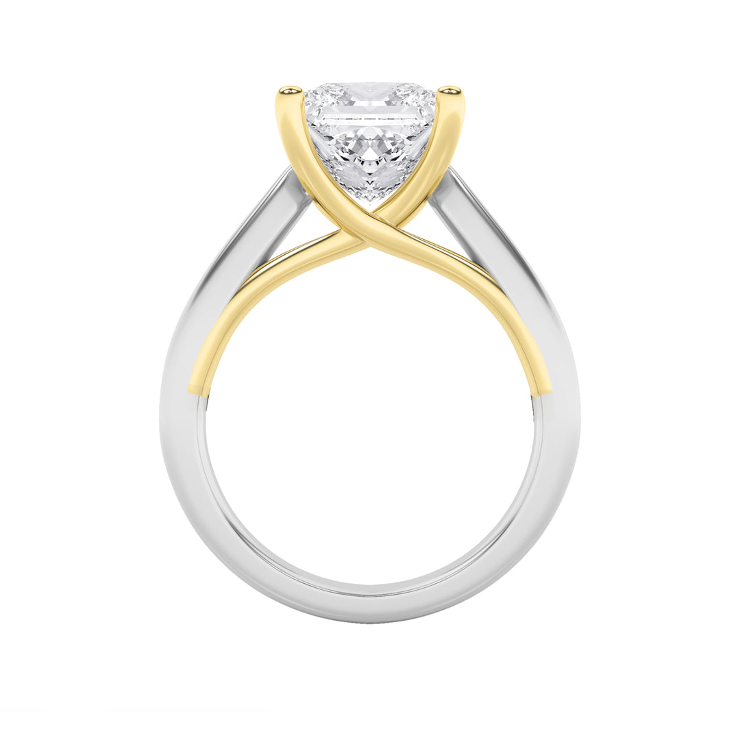 2CTW Princess Shaped Lab Grown Diamond (G/VS) Two Tone Cathedral Shank Engagement Ring in 14K Gold
