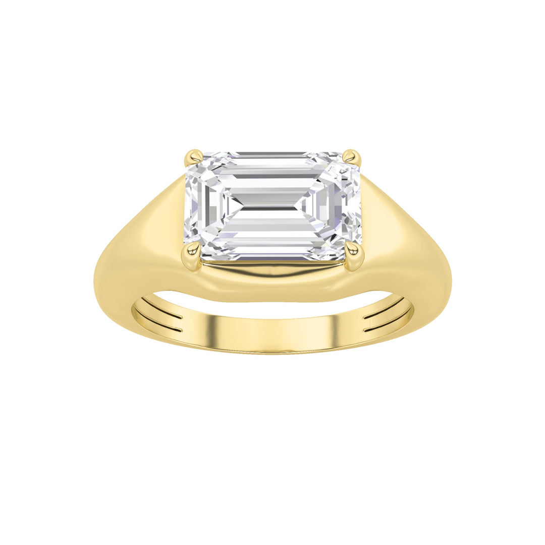 2CTW Emerald Shaped Lab Grown Diamond (G/VS) East West Solitaire Ring in 14K Gold