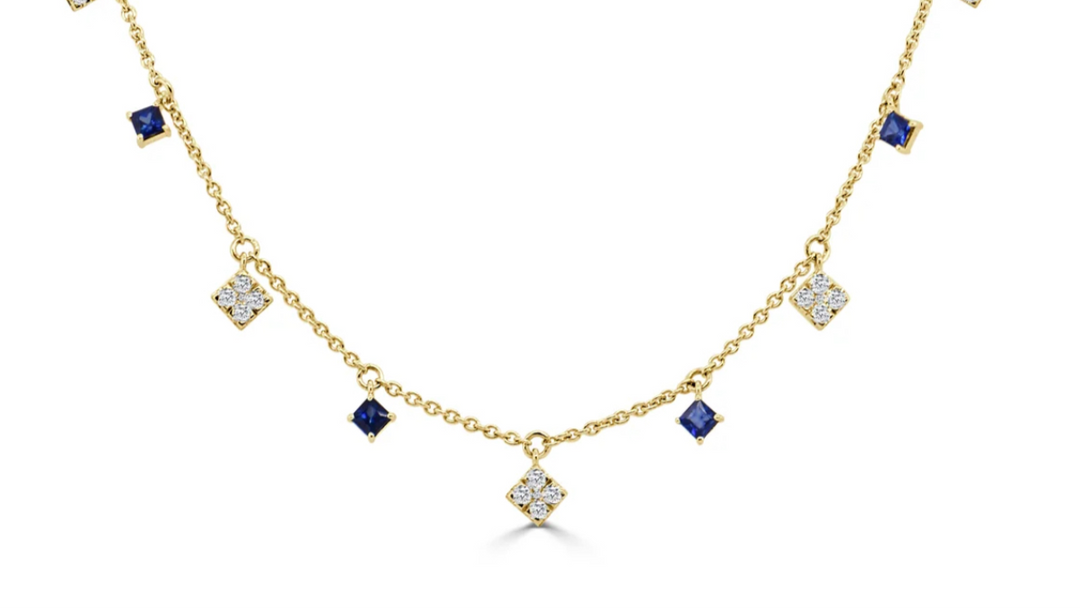 Square Diamond & Sapphire Sprinkle Necklace