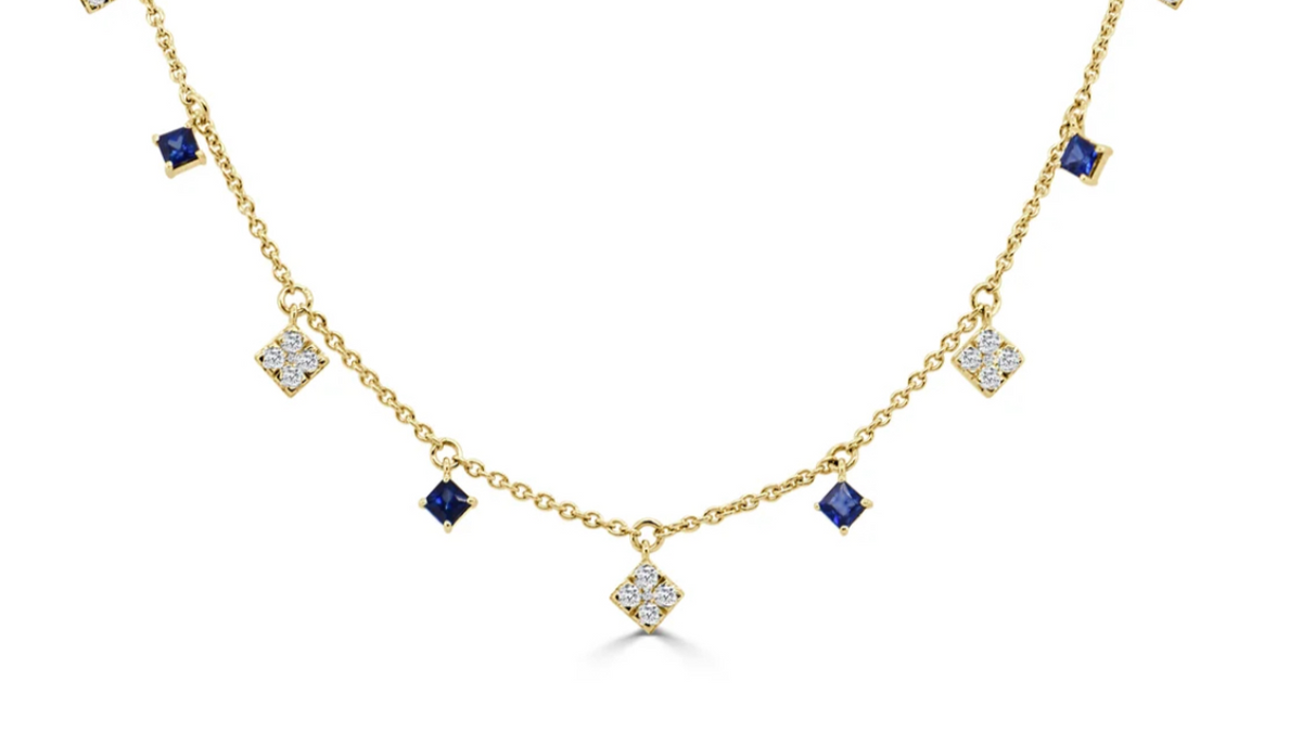 Square diamond & sapphire sprinkle necklace
