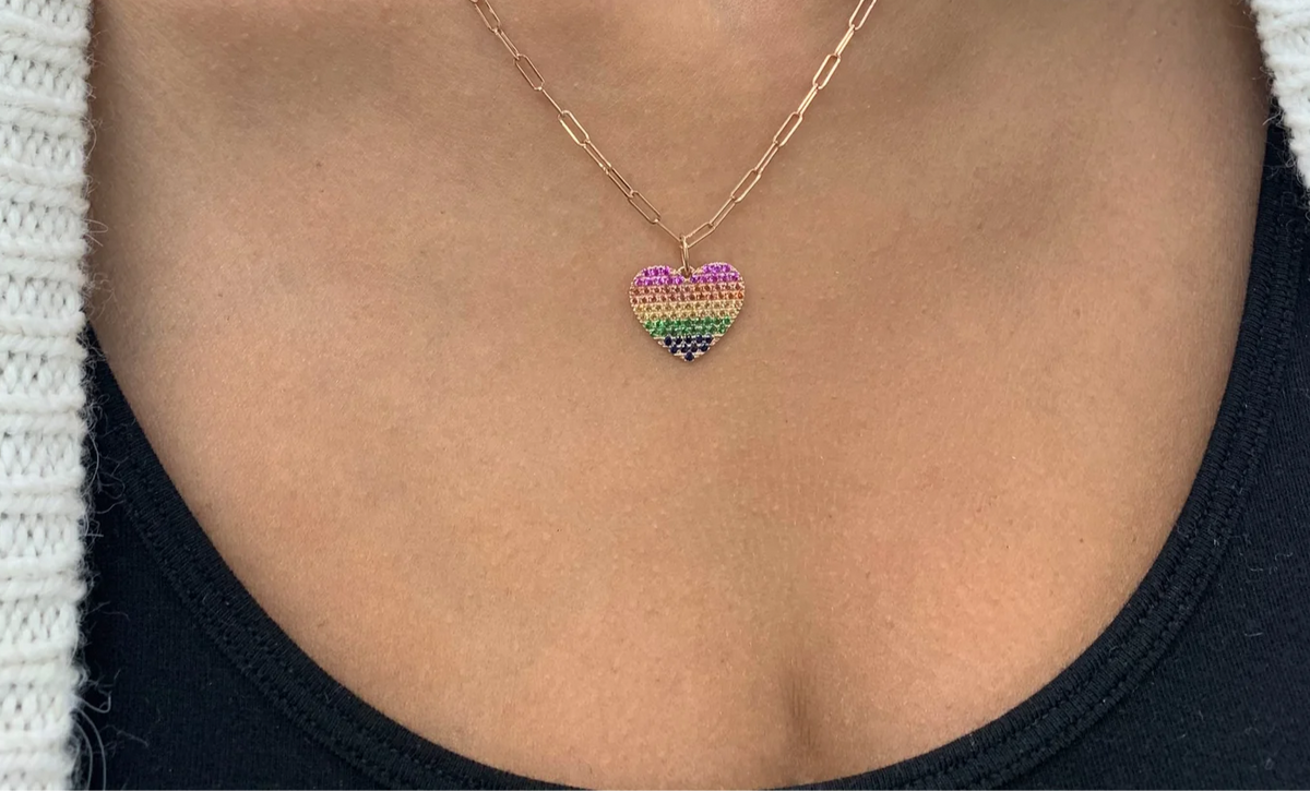 Rainbow sapphire heart charm